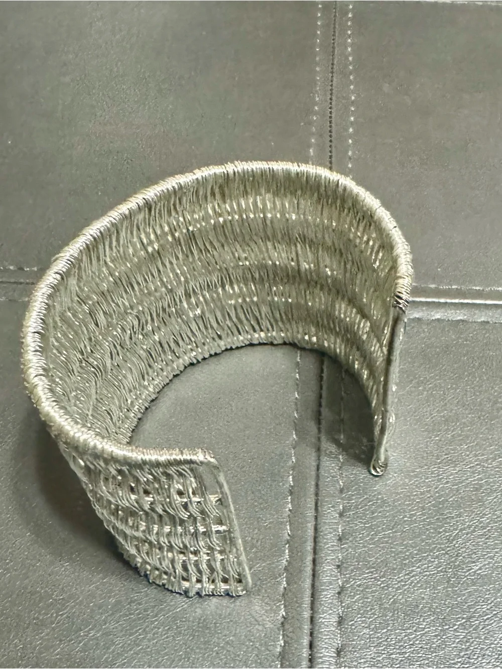 Metallic Silver Woven Wire Cuff Bracelet